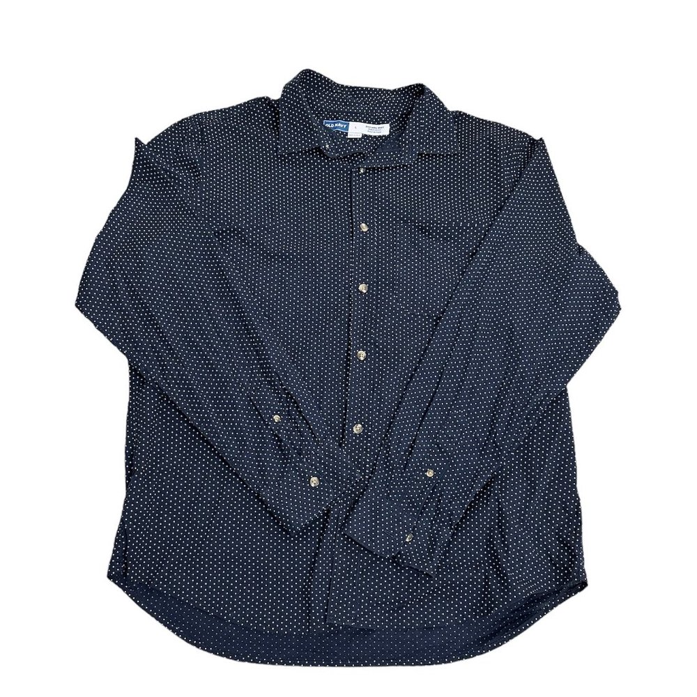 Old Navy Mens Dress Shirt Blue White Polka Dots Size Large Regular Fit Pre-owned